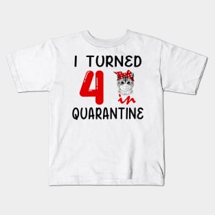 I Turned 4 In Quarantine Funny Cat Facemask Kids T-Shirt